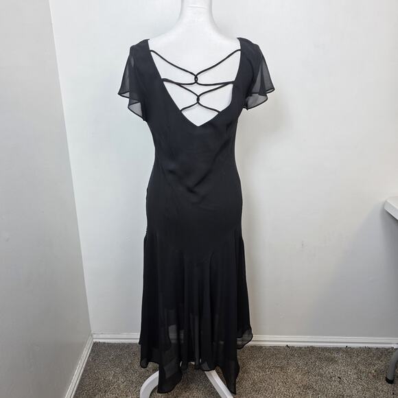 S.L. Fashions Black Beaded 90's Flapper Party Feminine Midi Dress Size 8 - Picture 3 of 7